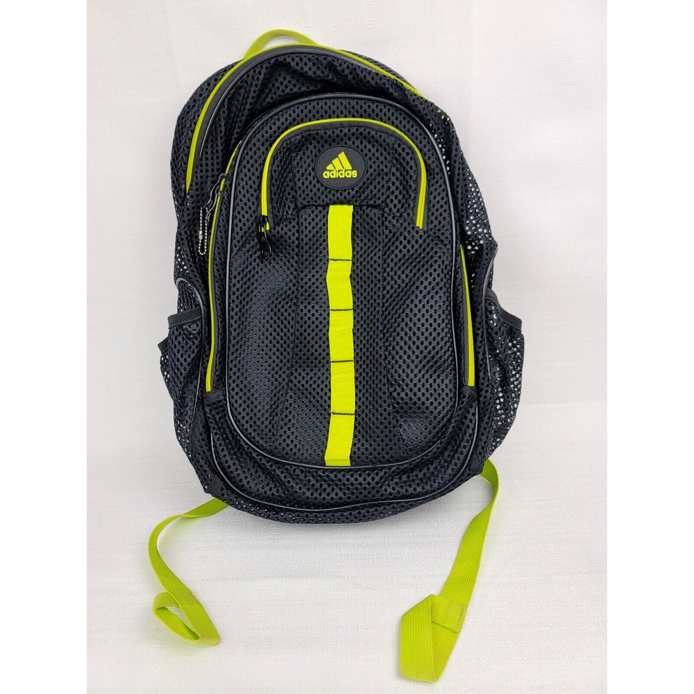 NEW Adidas Black Mesh Backpack With Neon Yellow Accents
